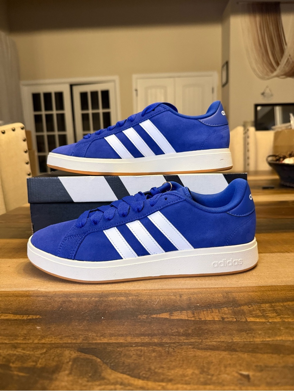 adidas Grand Court Base 00s ("Semi Lucid Blue Cloud White Gum", Men 10